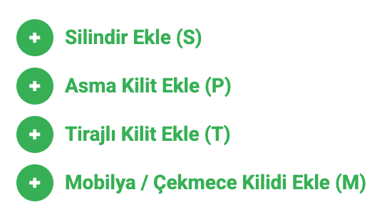 Projeye yeni silindir ve kilit ekleme butonları